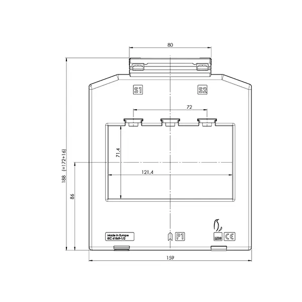 KSK 127.3 2 ASK 127.3 ASK plug-in current transformer, technical drawing 3