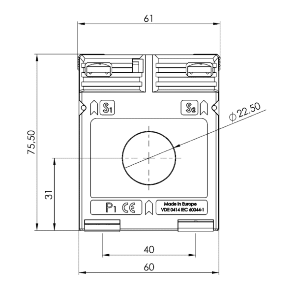 Rohrstromwandler ASR 22.3 2U Technische Zeichnung 3