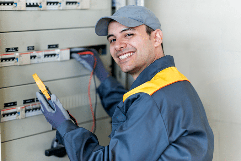 Elektriker prueft Anlage Web